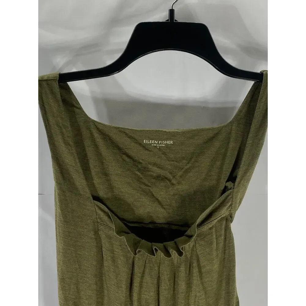 EILEEN FISHER Women's Olive Green Scoop-Neck Solid Silk-Cotton Tank Top SZ S - Picture 4 of 10